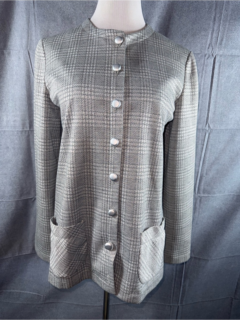 2871-Classic Plaid Longline Women's Jacket in Gray